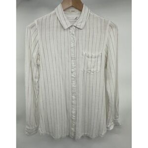 Altar'd State Women's White Grey Striped Boyfriend Button Down Shirt Relaxed M